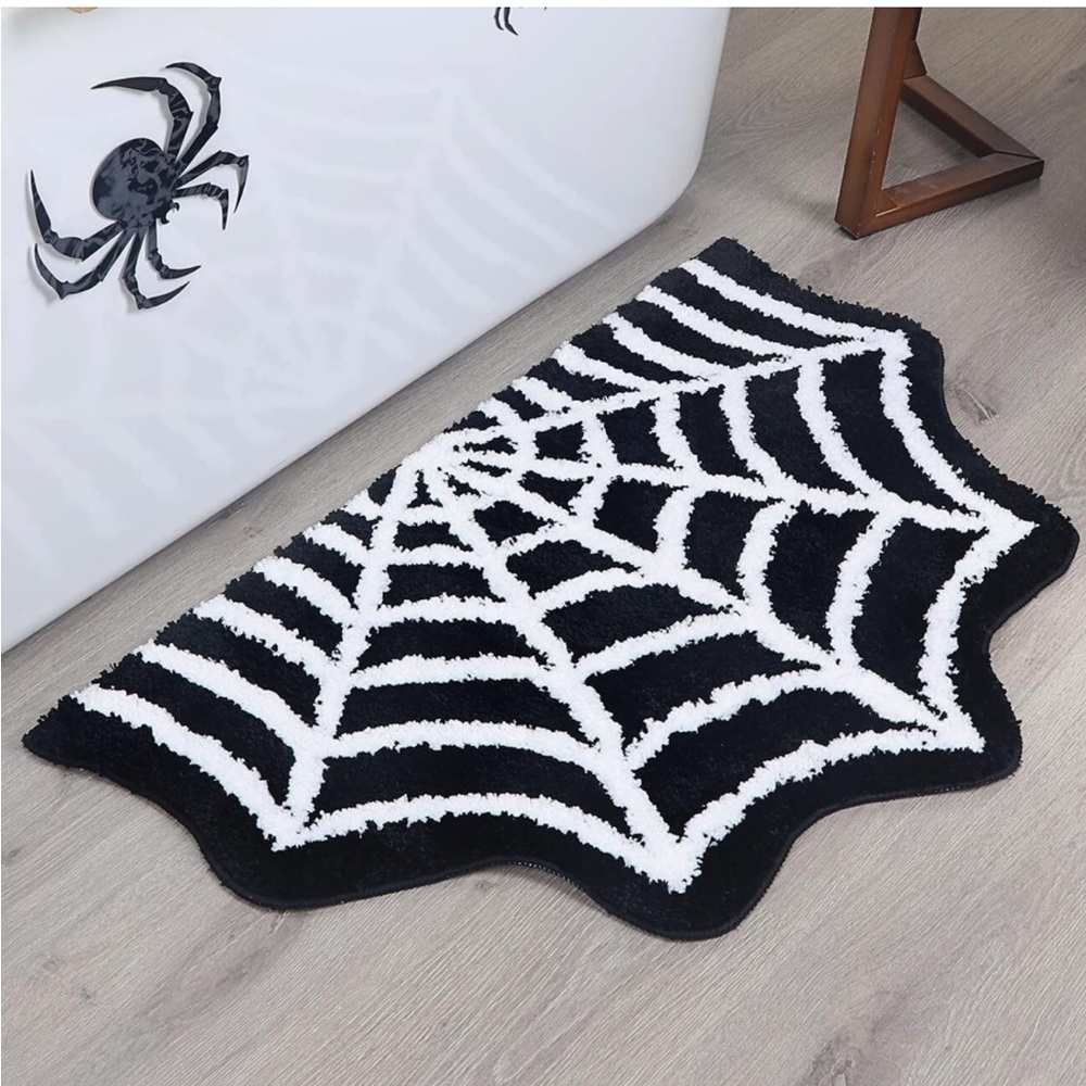 Halloween Gothic Spider Web Bath Mat Rug Bathmat Goth Bathroom Decor Black
